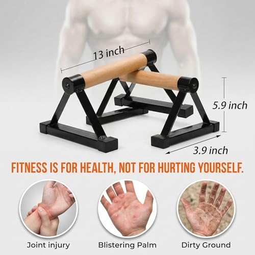 Wood Push Up Bars, Solid Wooden Parallettes Bars with Sturdy Steel Bracket Anti-slip Handstand Bars for Calisthenics, Fitness, At Home Gym Floor Workouts Equipment, Support Max 600 lbs, Black