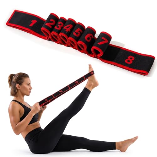 Resistance Exercise Band for Women, 8 Segment Yoga Elastic Strap for Stretching, Pilates Resistance Loop & Leg Stretcher, Tension Pull Rope for Workout, Physical Therapy, Fitness, Home Gym - color: Red