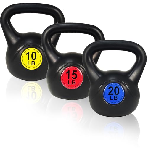 OLIXIS 3-Piece Kettlebell Set with Wide Grip - Perfect for Home Gym Strength Training & Workouts