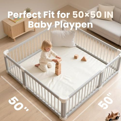 Huloo Sleep Baby Play Mat 50x50 Inches, 1.3" Thick Padded Waterproof Floor Cushion & Playpen Mat with Vegan Leather, Non-Slip & Non-Toxic Nursery Rug for Infants, Toddlers & Kids(Cream)