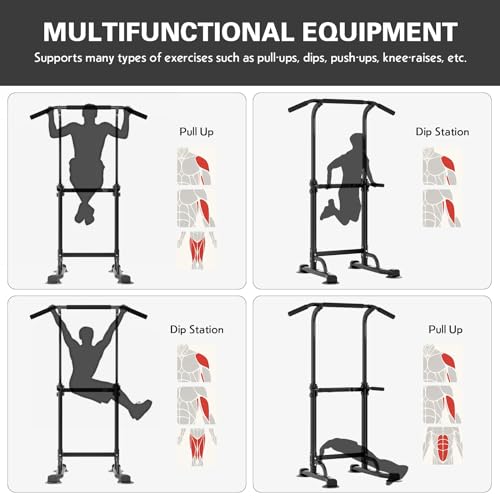 soges Power Tower Pull Up Bar Station, Free Standing Pull Up Rack Dip Station for Home Gym, Height Adjustable Home Strength Training Fitness Workout Equipment