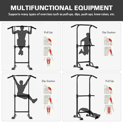 soges Power Tower Pull Up Bar Station, Free Standing Pull Up Rack Dip Station for Home Gym, Height Adjustable Home Strength Training Fitness Workout Equipment
