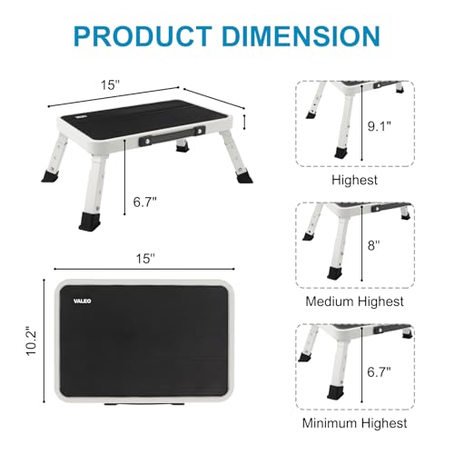Valeo Folding Step Stool, Adjustable Step Stool with Non-Slip Platform, 330 Lbs Capacity, Step Ladder for Adults or Kids in Kitchen, Bathroom, RV, Camping, Office, White - color: White
