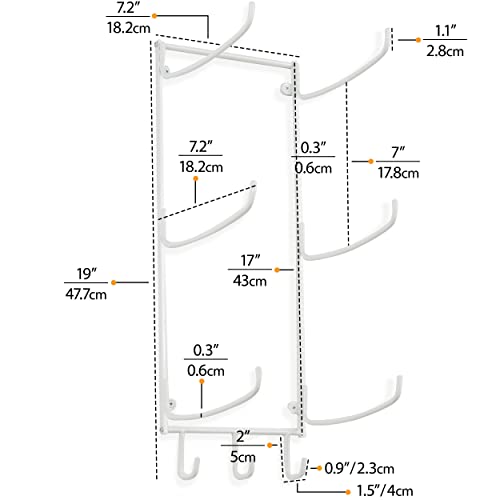 Wallniture Guru Yoga Mat Holder Wall Mount with 3 Hooks for Hanging Yoga Strap, Resistance Bands, 5-Sectional Metal