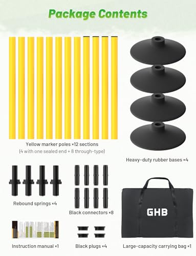 GHB Agility Poles 4 Pack 50" Rebound Sports Basketball Training Poles,Detachable Speed Training Equipment Football Accessories with Rubber Base