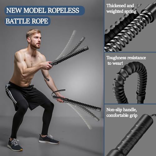Ropeless Battle Ropes for Exercise Workout Rope, Portable Workout for Home Gym, Exercise Battle Ropes for HIIT Workouts, Low-Impact Cardio Training (2 Ropes with Gloves) - style: 2 Ropes with Gloves