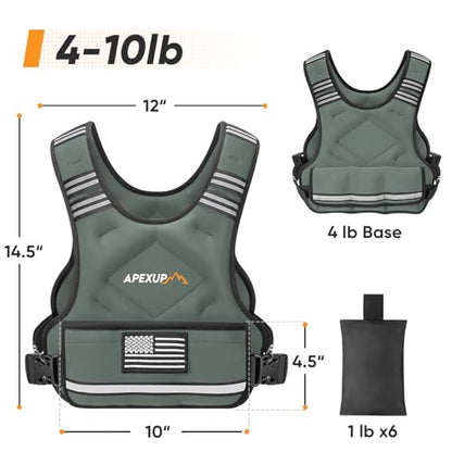 Adjustable Weighted Vest, 4-10lb/12-18lb/20-32lb Vest with 6 Ironsand Weights and Large Pocket, Weight Vest for Men Women Strength Training, Running, Walking - color: Grey, size: 4-10lbs
