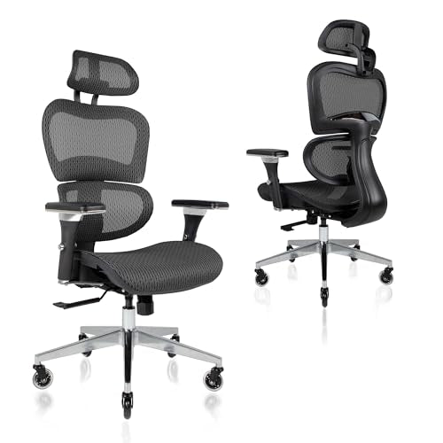 Nouhaus Ergo3D Ergonomic Office Chair Lumbar Support Mesh Office Chair with 4D Adjustable Armrest, Adjustable Headrest and Wheels, Mesh High Back Home Office Desk Chairs(Black) - color: Black