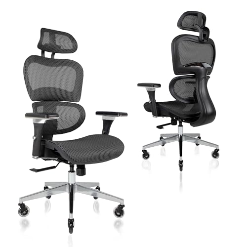 Nouhaus Ergo3D Ergonomic Office Chair Lumbar Support Mesh Office Chair with 4D Adjustable Armrest, Adjustable Headrest and Wheels, Mesh High Back Home Office Desk Chairs(Black) - color: Black