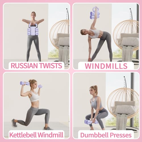 Adjustable Kettlebell Set, 4-in-1 Free Weight Kettlebell sets (5.5lbs 7.7lbs 9.9lbs 12.1lbs) for women, Hand Weight Dumbbell Set of 2 for Home Gym Fitness Training