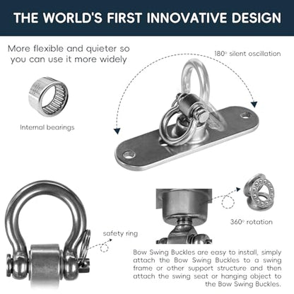 Heavy Duty Stainless Swing Hanger with Smooth Swing Bearings 180°+360°, 1500 lb Capacity for Indoor Outdoor Playground Yoga Hammock Chair Sandbag Porch Swing Bag