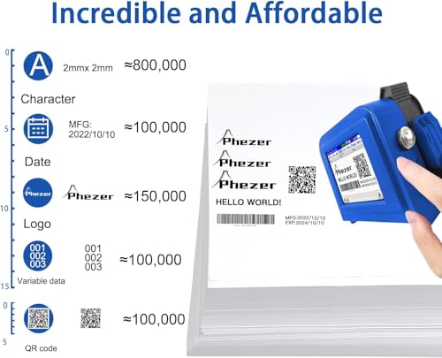 Phezer Mini Handheld Inkjet Printer PC11 for Flat and Curved Surface, with Touch Screen and Quick-Drying Ink Cartridge, Portable Pocket Marking Device for Label/Date/Barcode/Logo/Qrcode/Batch Number - color: PC11 Mini Printer