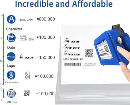 Phezer Mini Handheld Inkjet Printer PC11 for Flat and Curved Surface, with Touch Screen and Quick-Drying Ink Cartridge, Portable Pocket Marking Device for Label/Date/Barcode/Logo/Qrcode/Batch Number - color: PC11 Mini Printer