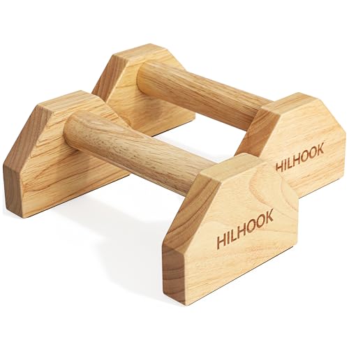 Parallettes Push Up Bar, Oak Calisthenics Equipment for Handstand Training, Wooden Push-Up Stand Handles with Non-Slip Base for Core & Upper Body Strength Training, 550 lbs Capacity