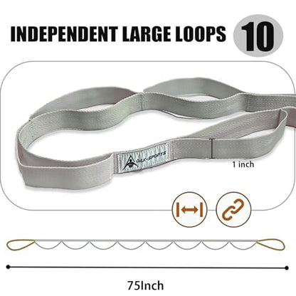 Stretching Strap Yoga Strap with Loops, Stretch Straps for Physical Therapy, Non-Elastic Exercise Strap for Pilates, Dance and Gymnastics with Workout Guide - color: Silver Gray