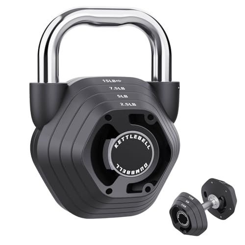 2-in-1 Adjustable Kettlebell, 15-45lbs Kettlebells Weight Set | Converts to 5.9-30.9lbs Adjustable Dumbbell, Home Gym, Strength Training, Full Body Workout, Cast Iron - color: Charcoal