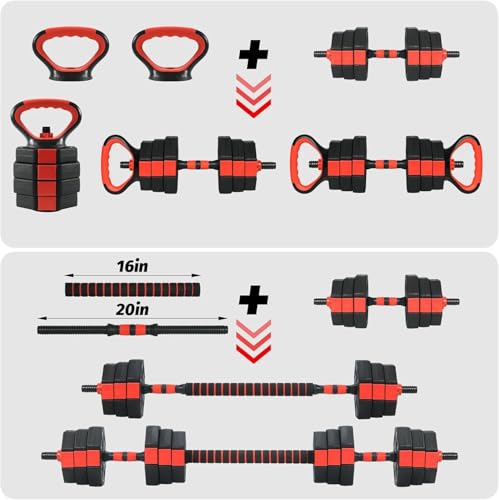 4-in-1 Dumbbell Set, 66/88Lbs Adjustable Free Weight Set with Connector, Use As Kettlebells, Barbell, Push Up Stand, Multi-Purpose Fitness Equipment for Home Gym, Suitable for Men and Women