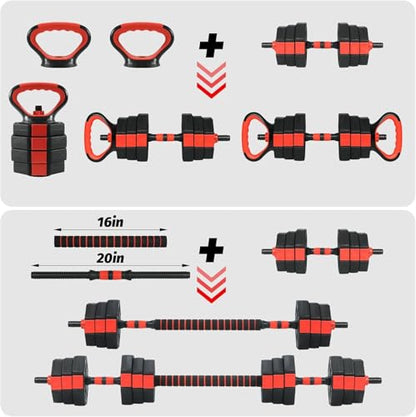 4-in-1 Dumbbell Set, 66/88Lbs Adjustable Free Weight Set with Connector, Use As Kettlebells, Barbell, Push Up Stand, Multi-Purpose Fitness Equipment for Home Gym, Suitable for Men and Women
