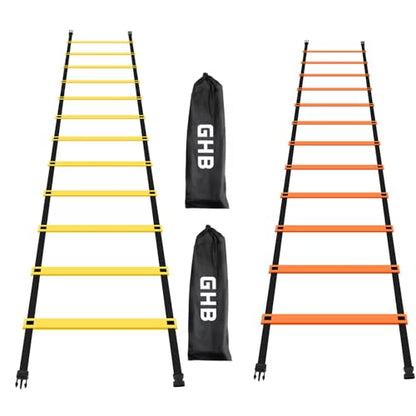 GHB Pro Agility Ladder 2 Pack Agility Training Ladder Speed 12 Rung 20ft with Carrying Bag (Yellow and Orange)