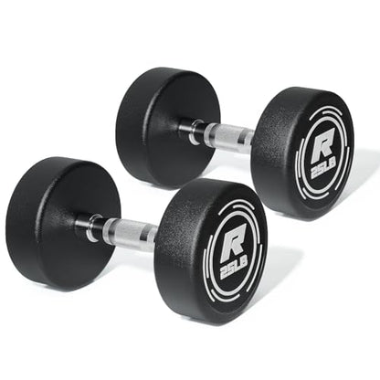 RitFit 5-250 LBS PVC Encased Round Dumbbell sets with Knurled Handle and Optional Rack, Strength Training Equipment for Home Gym - style: 25LB×2