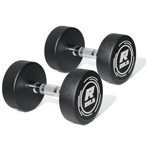 RitFit 5-250 LBS PVC Encased Round Dumbbell sets with Knurled Handle and Optional Rack, Strength Training Equipment for Home Gym - style: 25LB×2