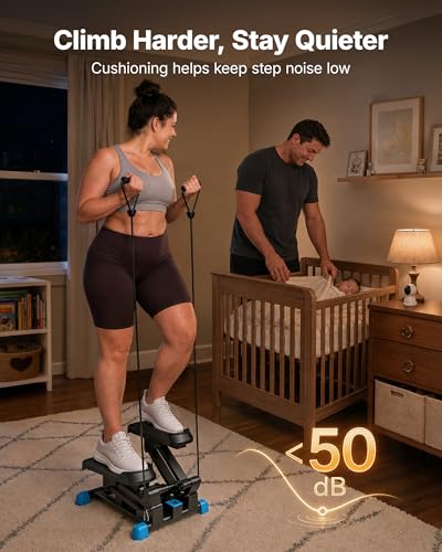 MERACH New 3-in-1 Stair Climber, Mini Steppers for Exercise at Home with Large Stride & Shock Pad Design, with Resistance Bands for Full Body Workout, 330 LBS Capacity Exercise Equipment