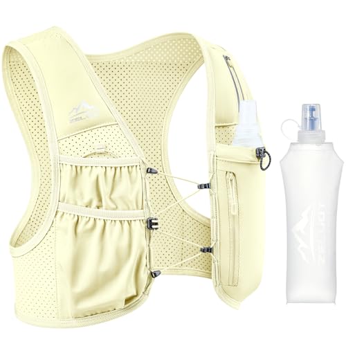 Zelvot Running Vest for Women Men, US Patent, Adjustable Chest Straps Running Hydration Vest with 500ml Soft Flask, Lightweight Reflective Hydration Backpack for Marathon - color: Yellow, size: X Small-Small (1 Soft Flask)