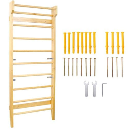 Gymnastics Wood Stall Bar, Wall-Mounted Swedish Ladder – Pull Up Bar for Strength & Flexibility – Ideal for Home Gym, Physical Therapy, Stretching, Yoga, Conditioning & Rehabilitation Exercises