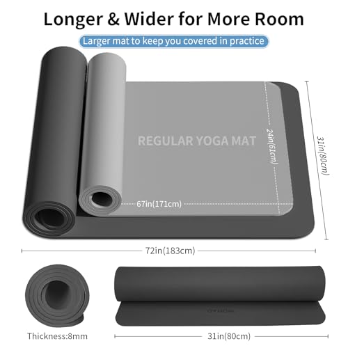 Extra Wide & Thick 8mm Yoga Mat, 72"x31.5" - color: Black
