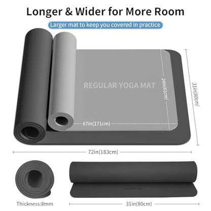 Extra Wide & Thick 8mm Yoga Mat, 72"x31.5" - color: Black