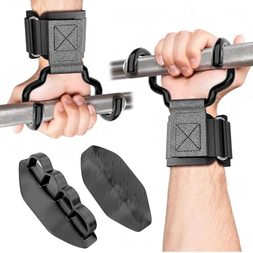 Weight Lifting Hooks with Gym Grip, 330 LB Adjustable Strap Hand Grips with Thick Wrist Padding for Weightlifting, Deadlifts, Pull-Ups, Strength Training, Wrist Wraps Hooks for Seniors (2 Pair)