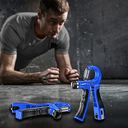 Hand Grip Strengthener 2 Pack Adjustable Resistance 10-130 lbs Forearm Exerciser，Grip Strength Trainer for Muscle Building and Injury Recovery for Athletes - color: Blue