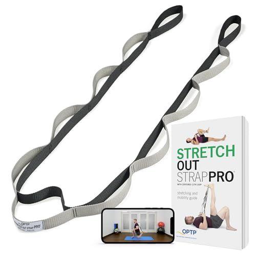 OPTP Stretch Out Strap Pro with Stretching Exercise Book, 11 Loop Stretching Strap for Yoga and Pilates, Physical Therapy Strap for Leg and Knee Recovery. Made in the USA