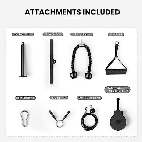 Multifunctional Wall Mounted Pull Up Bar with Pulley System, 48" and 16"/24" Multi-Grip Chin Up Bar, Cable Pulley Attachments Included, Perfect for Upper Body Workouts