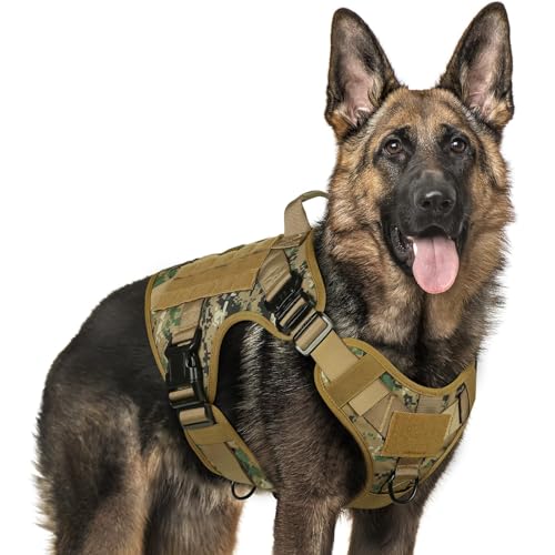 rabbitgoo Tactical Dog Harness X-Large, Heavy Duty Military No Pull Vest - color: Brown Camo, size: X-Large