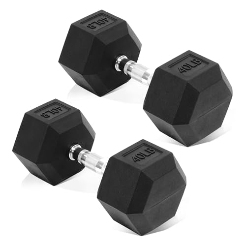Fitvids Hex Dumbbells Rubber Coated Hand Weights for Exercises and Fitness Home Gym, 5-50 LB Pair - style: 40LBS Pair