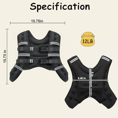 Weighted Vest for Women and Men, 8/12/16/20lb Weight Vest with Reflective Stripe for Workout, Strength Training, Running, Fitness, Muscle Building, Weight Loss, Weightlifting - size: 12lb