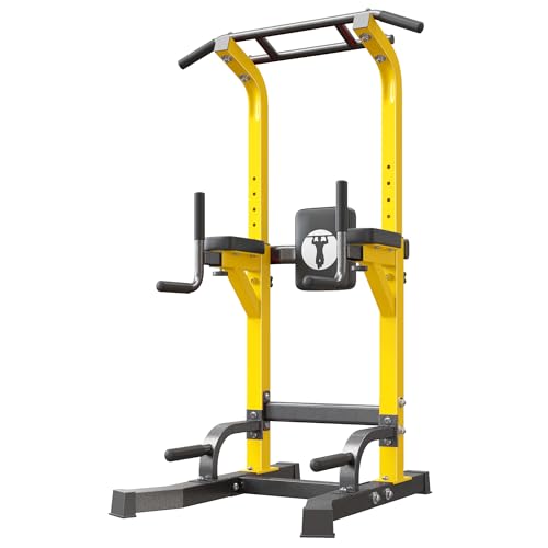 SogesHome Multifuntional Power Tower Pull Up Bar Dip Station for Home Gym - color: Yellow