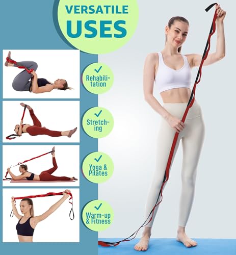 Calf Stretcher Multi Loop Stretch Strap - Physical Therapy Strap for Stretching, Calf Stretch Yoga Belt with Loops, Hamstring Stretcher, Leg Stretch Band, Fascia Stretcher & Arch Support Bands for Feet