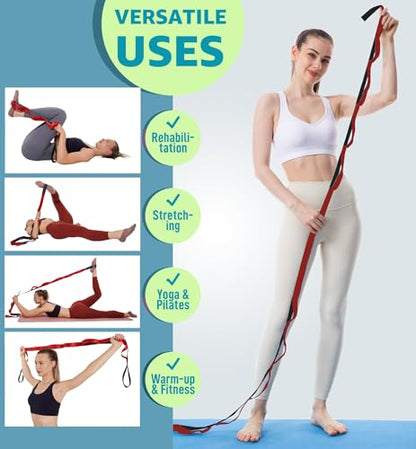 Calf Stretcher Multi Loop Stretch Strap - Physical Therapy Strap for Stretching, Calf Stretch Yoga Belt with Loops, Hamstring Stretcher, Leg Stretch Band, Fascia Stretcher & Arch Support Bands for Feet