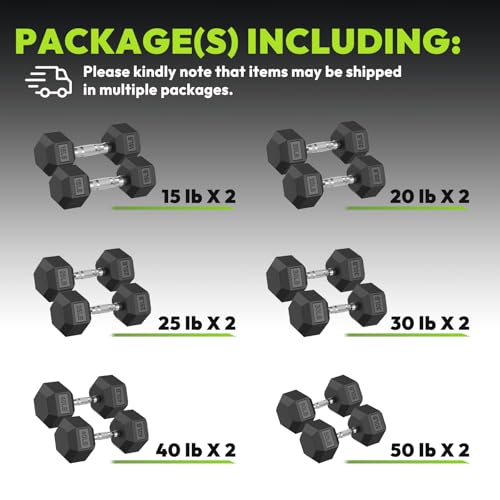 HANDBODE Rubber Coated Hex Dumbbell Set, 90-640 lb - size: 360 lb Set (Pair of 15, 20, 25, 30, 40, 50 lb)