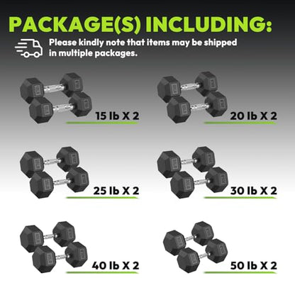 HANDBODE Rubber Coated Hex Dumbbell Set, 90-640 lb - size: 360 lb Set (Pair of 15, 20, 25, 30, 40, 50 lb)