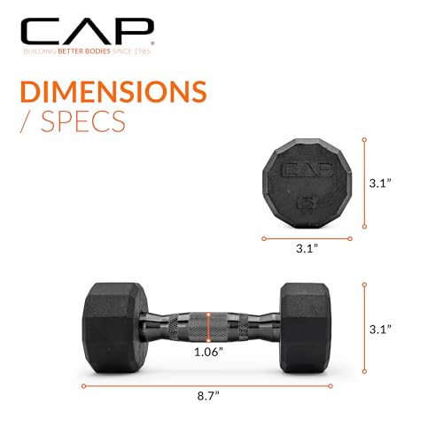 CAP Rubber Coated Dumbbell Weights, Free Weights for Home Gym Strength Training, Anti-Roll Hex Dumbbells with Black, Chrome & Comfort Grip Handles, Pairs & Sets - size: 5 lb - Pair, style: 12-Sided - Black Handle
