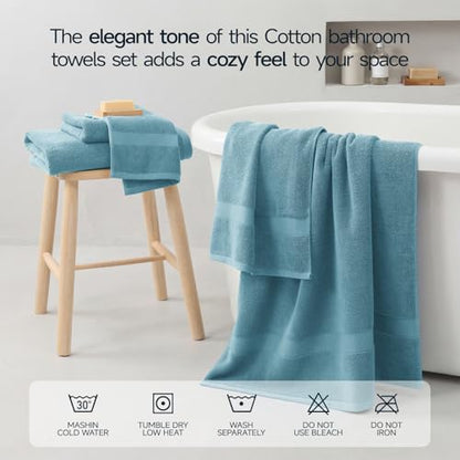 ecolook 2 Pack 100% Cotton Bath Towels, 28 x 55 Inches, Soft | Lightweight, Highly Absorbent & Quick Dry Body Towels for Bathroom, Shower, Gym & Daily Use, Blue - color: Blue