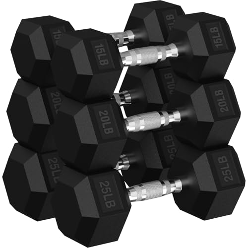 Hex Dumbbell Sets, 90-640 lb Rubber Encased Exercise & Fitness Dumbbells Set, Hand Weight for Strength Training, Weight Dumbbells - size: 120 lb Set (Pair of 15, 20, 25 lb)