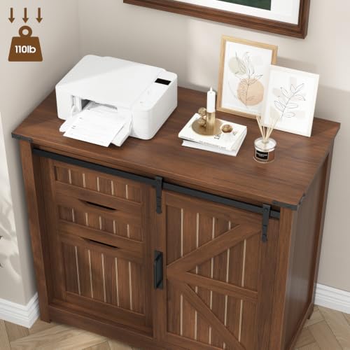 Vabches Lateral Filing Cabinets with Adjustable Shelf, Walnut - color: Walnut, size: 3 Drawers