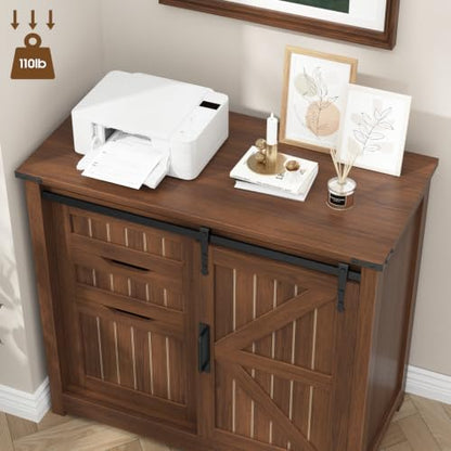 Vabches Lateral Filing Cabinets with Adjustable Shelf, Walnut - color: Walnut, size: 3 Drawers
