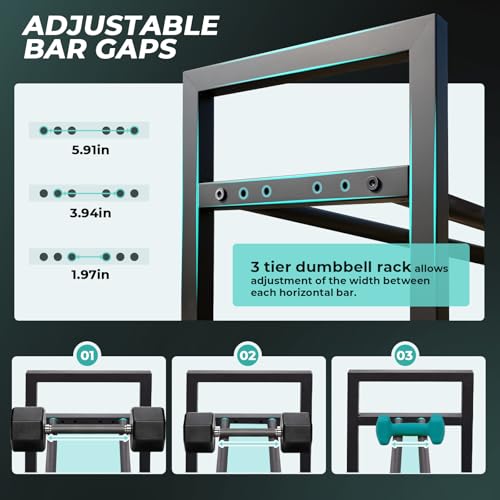 3 Tier Adjustable Dumbbell Rack, 31.5 Inch Length Dumbbell Weight Rack Stand for Home Gym Storage Organizer Dumbbells Kettlebell Up to 390 LB Capacity (Dumbbells Rack Stand Only) ﻿