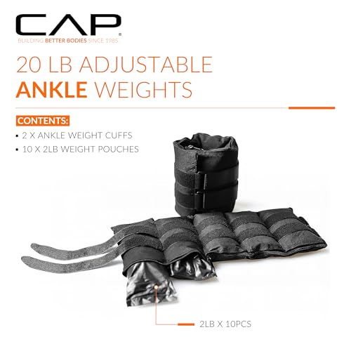 CAP Barbell Adjustable Ankle Weights |10-20lb Pair | Black