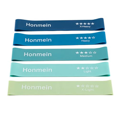 Honmein Resistance Bands for Working Out, Exercise Bands with 5 Resistance Levels Fit for Home Fitness, Strength Training, Natural Latex Resistance Band Include Instruction Guide and Carry Bag - color: Blue